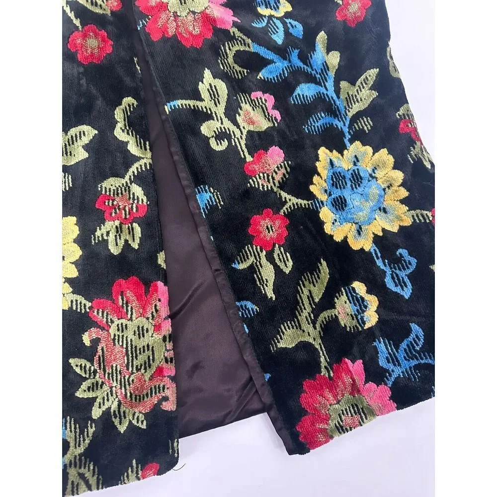 Vintage Floral Wacky  Tapestry Carpet‎ Vest M/L Rainbow Multicolor Boho Festival
